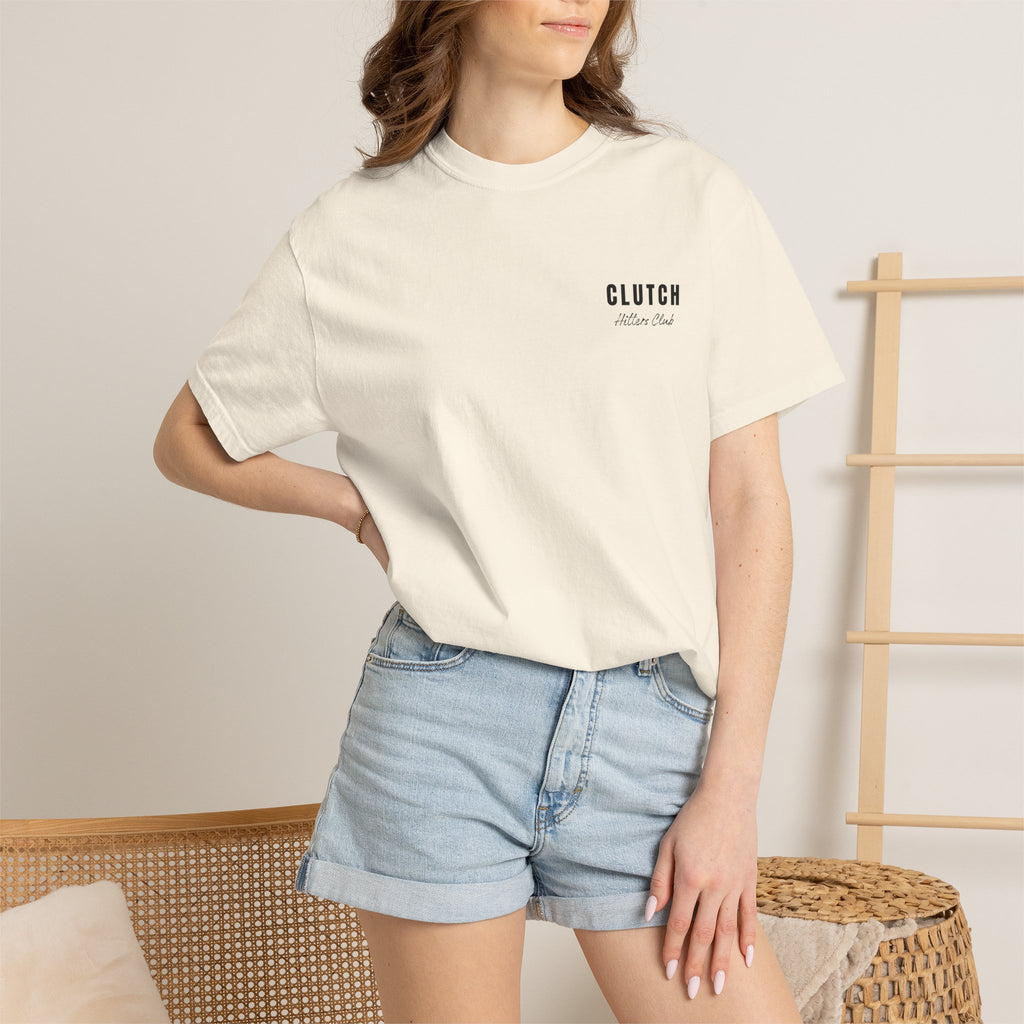 Clutch Hitters Club Cream and Black Text Tee | Comfort Colors