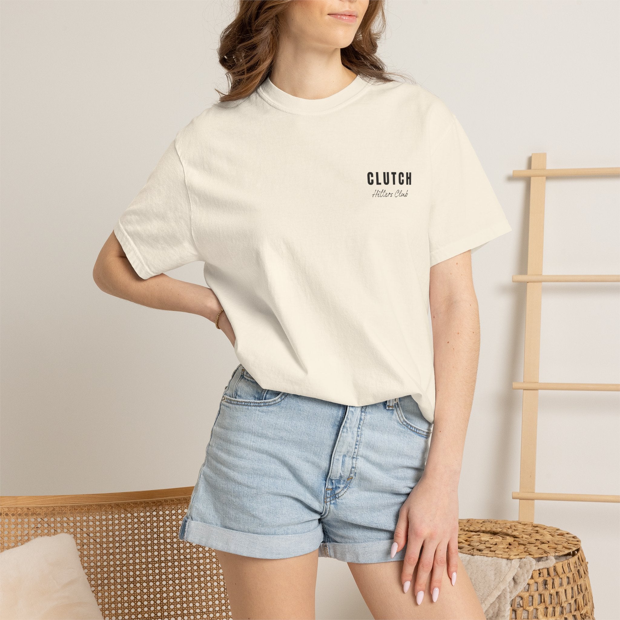 Clutch Hitters Club Cream and Black Text Tee | Comfort Colors