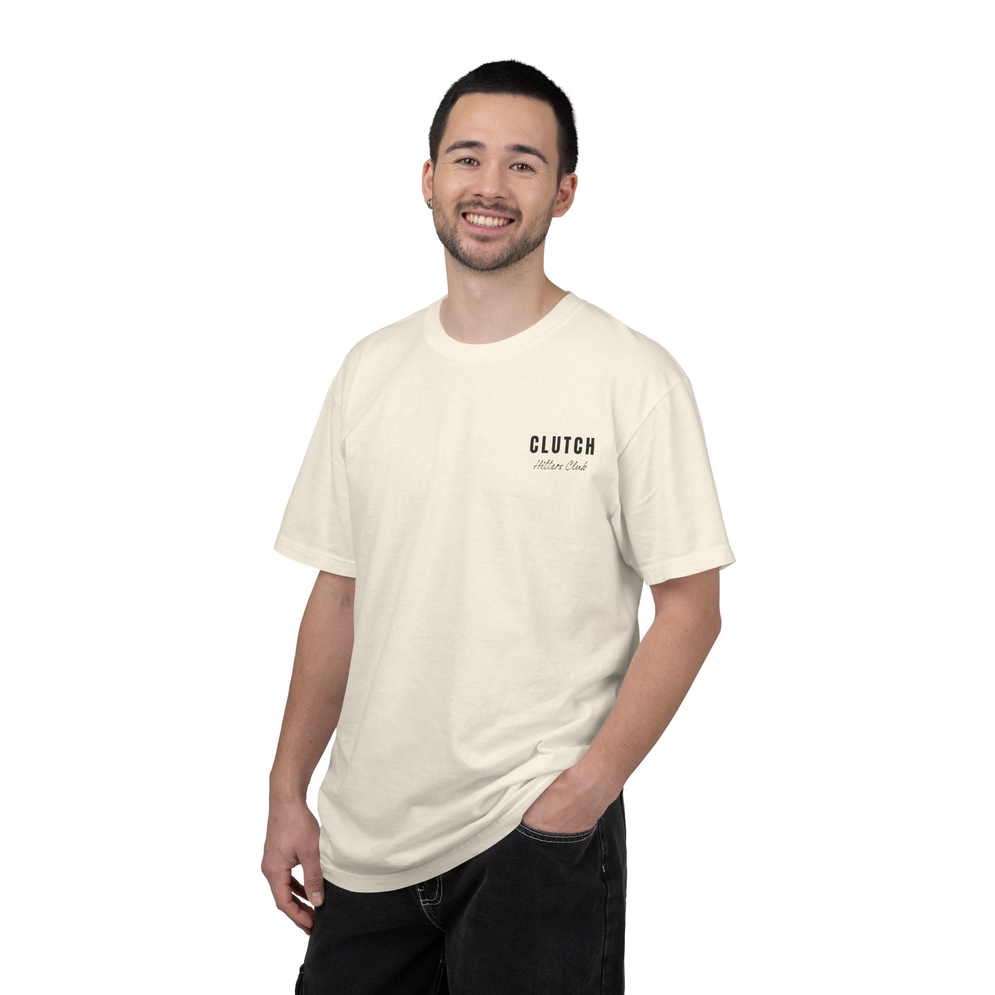 Clutch Hitters Club Cream and Black Text Tee | Comfort Colors